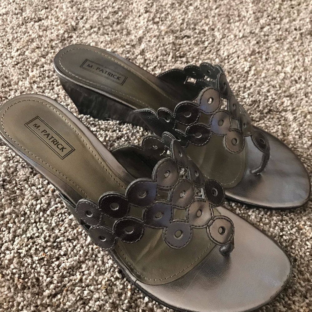 M. Patrick pewter wedge heels size 10